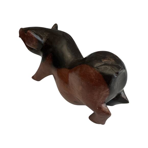 Vintage African Hand Carved Ebony Wood Fat Belly Pig - Picture 2 of 9